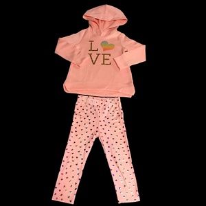 Btween Baby Girls Cute Fleece Love Hoodie Leggings Set size 12 - 24 M Pink/Melon